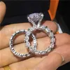 Cluster Rings Luxury Heart Cut 8CT SONA CZ RING SETS 925 Sterling Silver Engagement Wedding Band Rings for Women Men Vintage Party Jewelry G230228