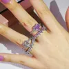 Cluster Rings 2023 New Trendy Heart Original silver color bride Wedding Ring Set For Women Lady Anniversary Gift Jewelry Wholesale R5690-PINK G230228