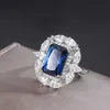 Clusterringen Knriquen Vintage 9*13mm Sapphire edelsteen trouwband Betrokkenheid Lab Diamanten Ring voor vrouwen Fijne sieraden Accessoires Gifts Box G230228