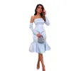 ベビーブルーショートウエディングドレス2023ストラップレスキーンの長さの真珠フォーマルイブニングドレスパーティードレスローブデーマリア