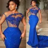 2023 ASO ASO ebi Blue Mermaid Dresses Prom Dresses Crystals Crystals Lace Asevial ​​Party Second Second Displant Condragement Dressing ZJ201