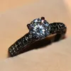 Wedding Rings Minimalist Male Female Crystal Stone Ring Vintage 14KT Black Gold Filled Jewelry Solitaire For Men And Women