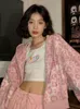 Dames hoodies sweatshirts Deeptown preppy stijl roze luipaardprint y2k harajuku oversized dames vintage rits gesnipt top schattige jas 230301