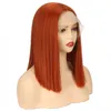 Peruk kvinnor orange kort rak hår t typ front spets middle split kemisk fiber full huvudtäcke peruk
