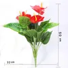 Fleurs Décoratives 50cm 18 Têtes Artificielle Anthurium Rouge Vert Feuilles Maison Chambre Salon Balcon Décoration Faux Plantes Fleur Bonsaï