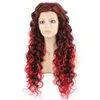 26" Extra Long Curly Lace Front Wig Auburn Tip-red Heat Friendly Synthetic Hair Wig