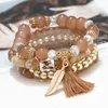 Очарование браслетов Zoshi Bohemian Multilayer Charms Акриловые бусинки с кисточки