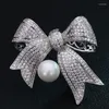 Brooches Zlxgirl Copper Bowknot Cubic Zircon Scarf Pins Jewelry Big And Small Size Women Bridal Pin Brooch Pendant