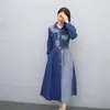 Casual Dresses Spring Autumn Denim Dress Women Vintage Striped Jeans High Street Fashion Long Shirt Robe Femme