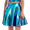 Rokken zomer sexy laser high taille mini pu lederen rok club feest dans glanzende holografische rokken harajuku jk metallic geplooide rokken 230301