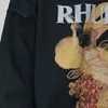 RHUDEグレープフィギュアプリントハイストリートファッションブランドルーズフード付き秋と冬のセーター男性カップルPulloverp8rp