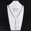 Pendant Necklaces KOMi 5mm Glass Beads Handmade Cross Necklace Long Tassel Rosary Religious Catholic Jesus Jewelry Gift R-165