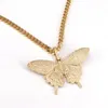 Kedjor 3st Big Size Cubic Zirconia Butterfly Pendant Charm Cuban Link-Chain Bling Women Halsband smycken Goldenchains