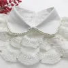 Bow Ties Versatile Neckline Fashion False Vollar Water Pearl Cape Delicate Clothing Collar Lace Clothes Accessory For Woman Girl (White)