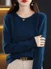 여자 스웨터 가을 겨울 울 블렌드 스웨터 여성용 말굽 디자인 O- 넥 풀오버 캐주얼 니트 탑 캐시미어 여성 스웨터 230301
