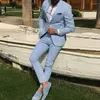 Men's Suits Men's Light Blue Slim Fit Men For Prom 2 Piece Wedding Tuxedo Jacket With Pants Male Fashion Casual Groomsmen Costume
