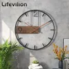 Horloges Murales Fer Horloge Murale Grande Taille 3D Nordique Métal Rond Grande Montre Murale Noyer Pionter Horloges Modernes Décoration pour La Maison Salon 230301