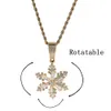 Full Zircon Hip Hop Snowflake Pendant Glow rotation Necklace Gold Plated Bling Mens Hip Hop Rap Jewelrys