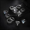 car dvr Cluster Rings Knuckle Ring Set Retro Diamond Carved Starry Gemstone 11 Piece Boho Can Be Superimposed Female Sier Drop Delivery Jewel Dhnhe