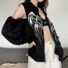 Women's Jackets Hikigawa Chic Fashion Women Streetwear Printed Zipper Cargidan Casual Off Shoulder Stand Collar Loose Outerwear Y2k Top