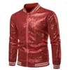 Men's Jackets Men'S Jacket Sequins Stand Collar Suit Hosts Performance Trend Fashion Red Nightclub Dress Wedding Stage Zipper Panel