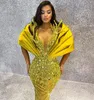 2023 아랍어 ASO EBI Mermaid Gold Prom Dresses Beaded Crystals 섹시한 저녁 형식 파티 두 번째 리셉션 생일 약혼 가운 드레스 ZJ607