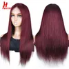 Perucas sintéticas Hairugo 99J perucas retas para mulher humana 4x4 Lace Fechamento peruca bergonha t Borgonha T Parte 230227
