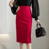 Skirts Classic Vintage Gray Red Stretch Pencil Skirts For Women Office Lady Formal Black Midi Skirts Elegant Female Package Hip Skirts 230301