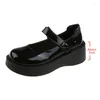 Dress Shoes College Student Chunky Wedges Gothic Patent Leather Round Toe Platform Lolita Mary Jane Women 2023 Classics