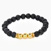 سوار خرز Strand Natural Black Lava Stone Bareing Barkels Highs Jewelry Charm Bracelets Br054