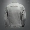 Men's Jackets High Quality Stand Collar Motorcycle Denim Men's Jacket Men Casual Stretch Cotton Jeans Coat Slim Fit Fashion Gray Outwear