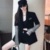 Womens Suits Blazers fashion Autumn Black Blazer For Women Long Sleeve Diamond Patchwork Long Elegant Coat Female women Clothing 230228