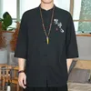 Mäns avslappnade skjortor kinesisk vind bomull och linnetext broderi herrskjorta stor litterär harajuku retro tang kostym zen dräkt