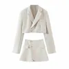 Tweede stuk jurk Xeasy dames blazer kleding set pakken met rok vrouwelijk pak tweed lange mouwen korte 230228