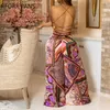 Womens Two Piece Pants Scarf Print Criss Cross Backless Top Wide Leg Pants Set S Party Suits 230228