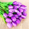 Couronnes de fleurs décoratives haute qualité 1 pièces violet Pu tulipes artificielles vraie touche soie blanche faux bouquets de tulipes décoratifs