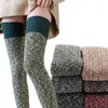 Femmes chaussettes 1 paire longues laine tricot chaud bottes hautes bas cuisse haute pour les filles hiver pile épais chaussette