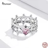 Cluster Rings Bamoer 925 Sterling Silver Vintage Hollow Love Rings Romantic Pink Heart Zirkoon vingerringen voor vrouwen S925 Bruiloft sieraden Gift G230228