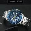 Wristwatches Forsining 2023 Blue Design Complete Calendar 3 Small Dial Fashion Stainless Steel Automatic Watches For Men Mechanical WatchWri