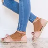 Sandaler kvinnor Summer Flat Shoes Ladies Gladiator Peep Toe Buckle Strap Female Suede Bow Espadrilles Big Size 43