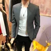 Trajes de hombre Moda de negocios Hombre Slim Fit Blazer Chaqueta Vintage Stand Collar Outwear Abrigo Un solo botón Traje para hombre Tops Gris Negro Blazers