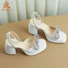 Shoes Women's 2023 New Summer Genuine Leather Chunky High Heels Platform Silver White Sweet Butterflyknot Dress Wedding Sandals ShoesL230301