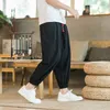 Calças femininas Capris japonês de tamanho grande linho de algodão solto de harém masculino calça de corrida masculina Nona calça esportiva e calça de tornozelo masculino 230301