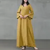 Ethnic Clothing Muslim Plain Kaftans For Women Fashion Square Collar Flared Sleeves Cotton Long Dress Saudi Arabia Islam Feeme Loose Robe