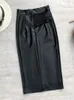 Jupes Seoulish Noir PU Faxu Cuir Femmes Wrap Jupes Automne Hiver Taille Haute Avant Split Gaine Crayon Jupes Femme 230301