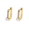 Boucles d'oreilles créoles coquille créative perle à la mode géométrique cuivre Micro-incrusté Zircon carré bijoux pour femmes cadeaux d'anniversaire