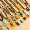 Pendant Necklaces Unisex Handmade Necklace Nepal Buddhist Mala Wood Beads Ethnic Long Statement Chain Men Women's Jewelry