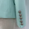 Womens Suits Blazers High Street Classic Baroque Designer Jacket Womens Metal Lion Buttons Double Breasted Textured Blazer Mint Green 230228