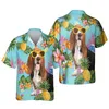 Camisas casuais masculinas jumeast dachshunds shiba inu homens flores tropicais cavaleiro rei charles spaniel pugs havanês praia bordas havaianas tops 230228