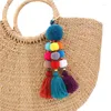 Keychains Boheemse kleurrijke handgemaakte POM Keychain Lady Girl Bag Style Accessoires HOUTEN KRAAD TASSEL SIERARY